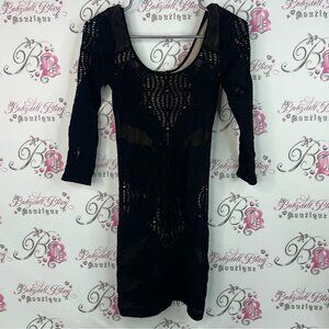bebe dress stretchy bodycon tight 2 layer style Black Long Sleeve Lace sexy